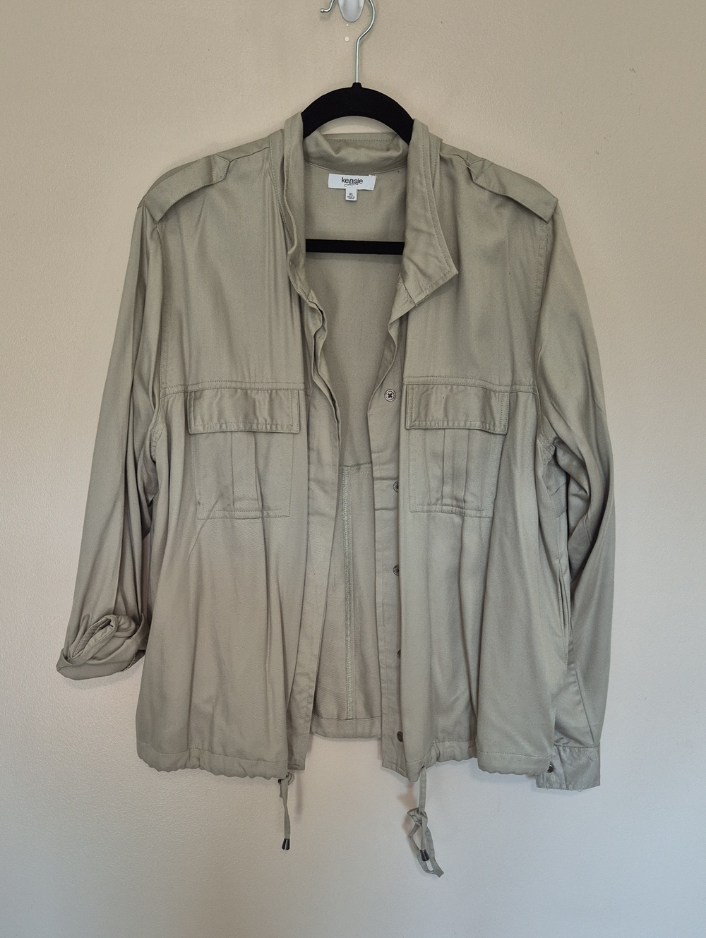 Kensie Women's Sage Green Utility Jacket with Drawstring Hem